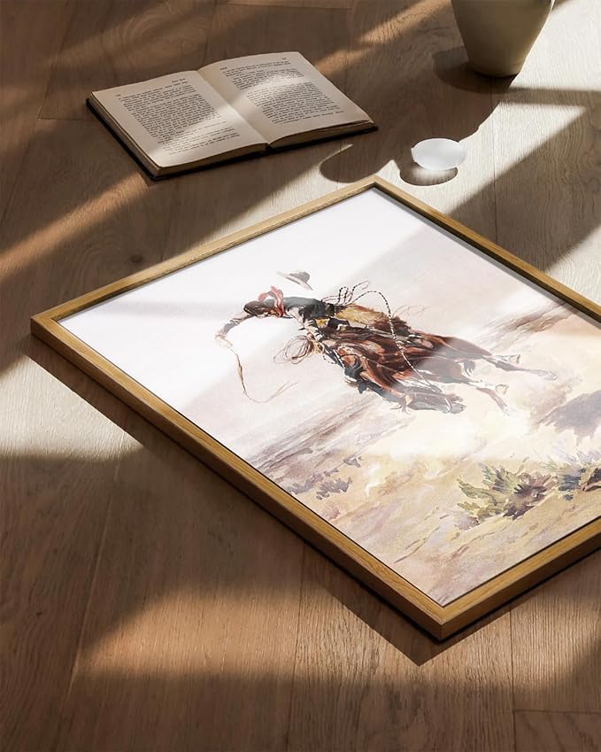 KBKBART Vintage Southwest Framed Canvas Wall Art, Western Art Prints Wall Decor, Western Cowboy Pictures Southwestern Artwork Prints Farmhouse Wall Decor for Western Bedroom Bathroom Decor (12"x16")