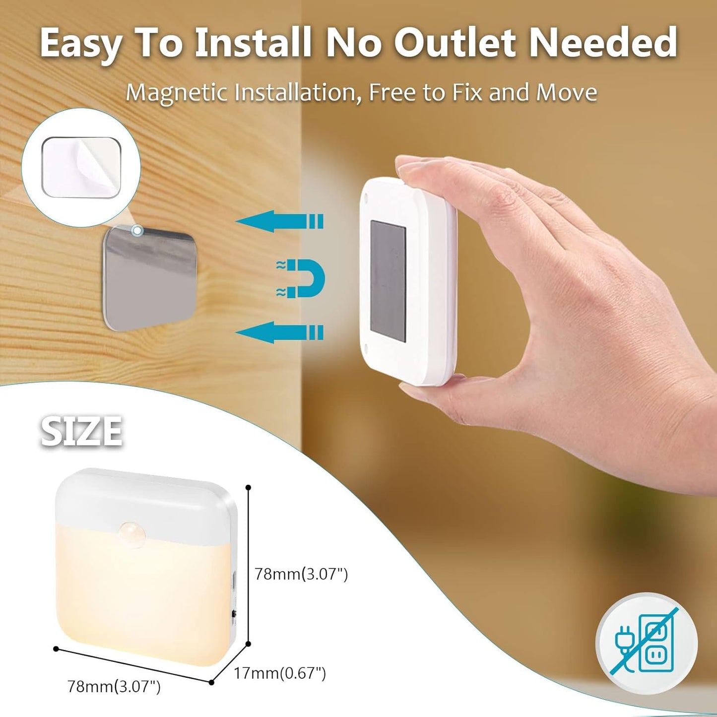 LED Motion Sensor Light - 3 Pack 2 Color USB Rechargeable With Dusk to Dawn Sensor, Stick-On Anywhere Magnetic for Bedroom Bathroom Under Cabinet Closet Wardrobe Stairway