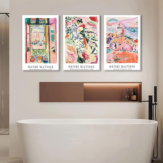 LYPHNX Framed Henri Mattise Canvas Wall Art Colorful Abstract Prints Poster Set of 3 Vintage Aesthetic Painting Picuter Floral Botanical Home Decor for LIving Room Bedroom Girls Room 12"x16"