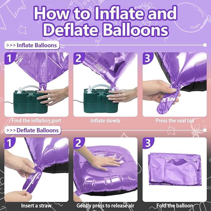 NISOCY 25PCS Purple Pink Black Square Foil Balloons Wall Backdrop Double Sided Black Pink Balloon Arch Kit for Birthday Baby Bridal Shower Carnival Cocktail Girls Theme Party Decoration