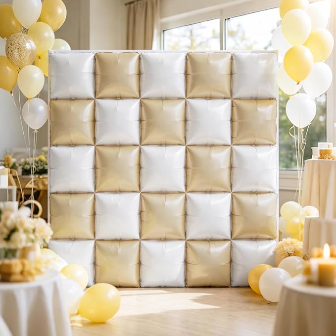 NISOCY 25PCS Beige White Square Foil Balloons Wall Backdrop Double Sided Sand Pearl White Balloon Arch Kit for Birthday Baby Bridal Shower Graduation Gender Reveal Engagement Party Decoration