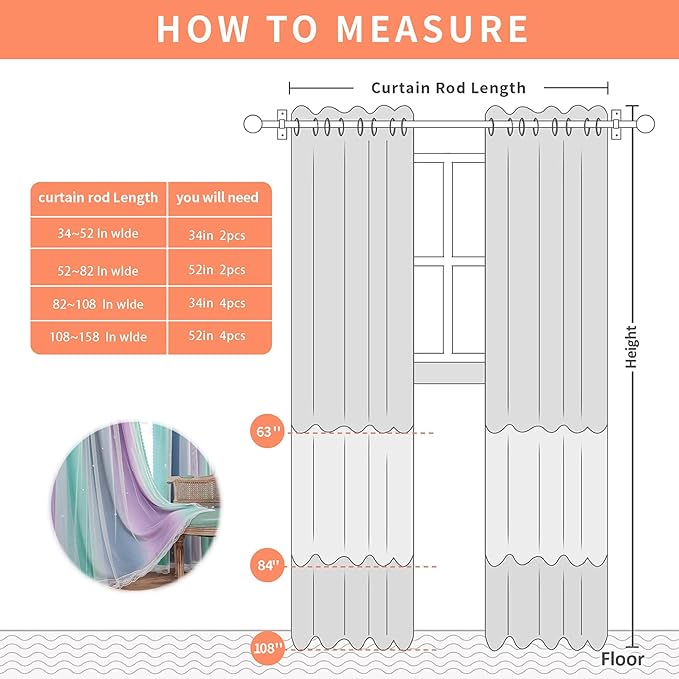 XiDi Purple Grey Green Short Curtains for Girls Bedroom 2 Panels Set, Rainbow Blackout Curtains for Kids Room Decor, Unicorn Wall Decals Grommet Drapes for Nursery 45 Inches Long 34 Inches Wide