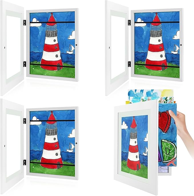 Golden State Art, 8.5x11 Kids Art Frames, Front-Opening Picture Frame Great for Kids Drawings, Artworks, Children Art Projects, Schoolwork, Home or Office (White, Set of 4)