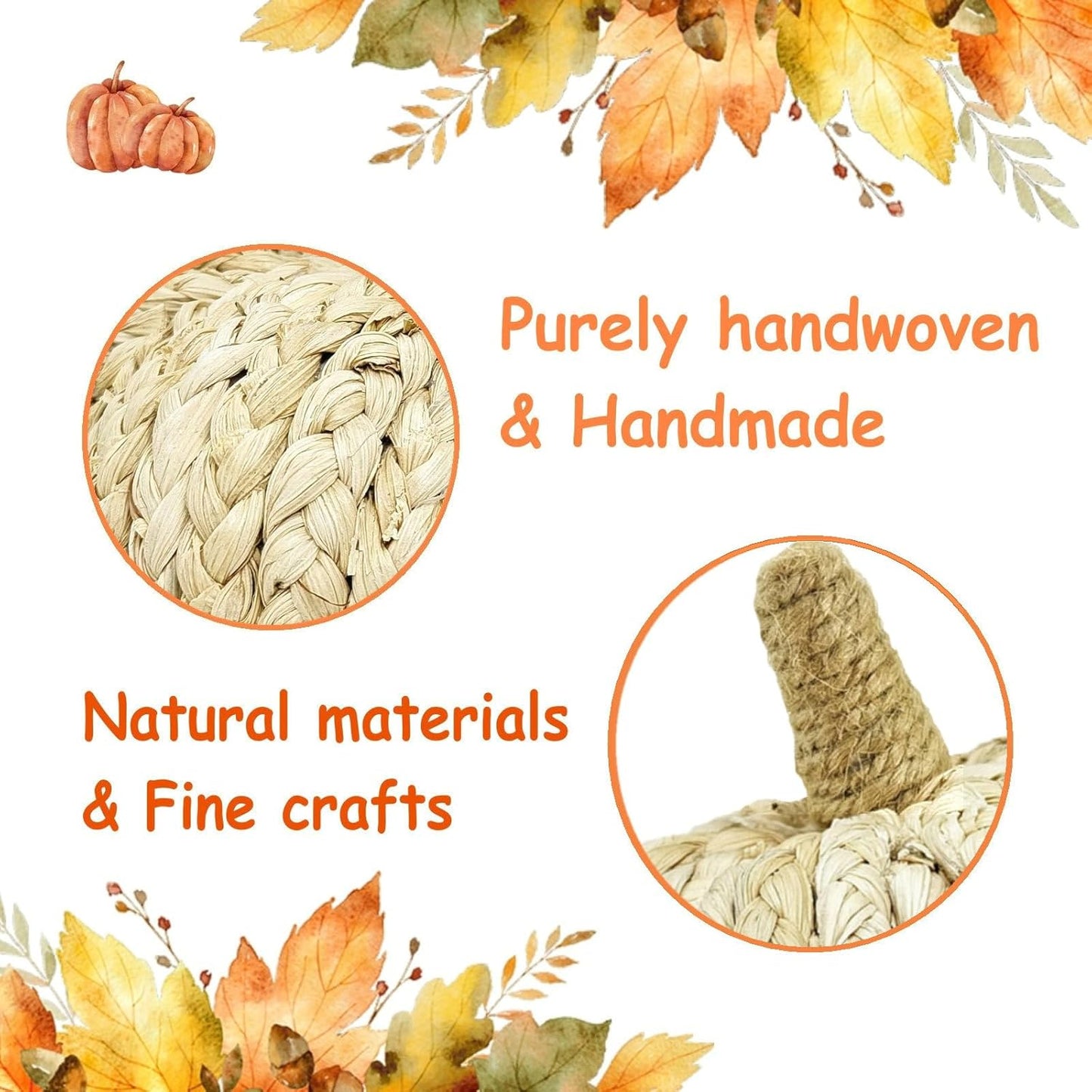 naturevibe 5.3 Inches Braided Cornhusk Pumpkin Decor Set of 4 as Centerpieces for Tables,Natural Corn Stalks Woven Pumpkins for Fall Home Decor,Thanksgiving Decorations or Autumn Harvest Gifts