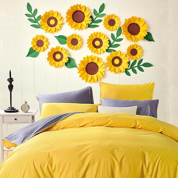 SUNBEAUTY Sunflower Paper Flower Decorations for Wall Giant Artificial Sunflowers Classroom Decor Bulletin Board Decoration Large 3D Paper Flowers Hanging for Wedding Baby Shower Tea Party