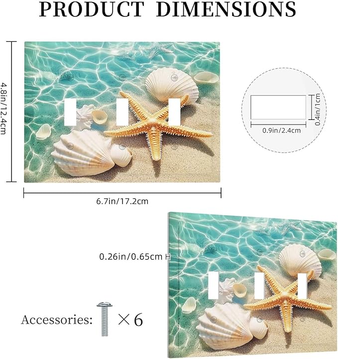 Decorative Switch Plates Sea Shells And Star Fish In Ocean Beach 3 Gang Wall Plate Triple Toggle Light Switch Cover Faceplate Electrical Wall Panels For Bathroom Home Decor