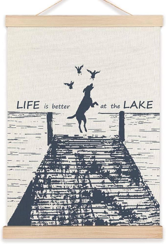 LZYRF Lake House Wall Art Poster Framed, Coastal Beach Room Decor, Life Is Better at the Lake Vintage Beachy Canvas Prints Wall Decor for Living Room Bedroom Beach House Cabin, 12x16 Inch