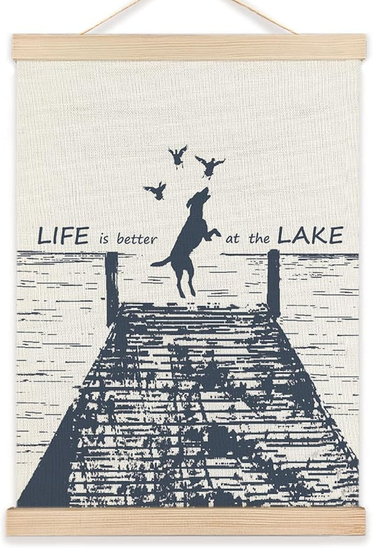 LZYRF Lake House Wall Art Poster Framed, Coastal Beach Room Decor, Life Is Better at the Lake Vintage Beachy Canvas Prints Wall Decor for Living Room Bedroom Beach House Cabin, 12x16 Inch