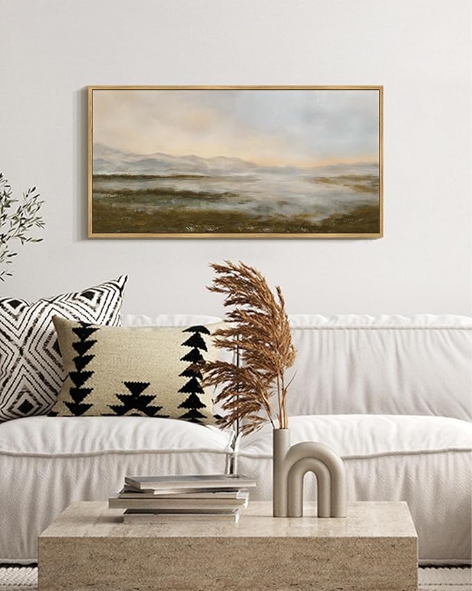 SHENIFY Vintage Framed Wall Art Rustic Foggy Mountain Landscape Scenery Home Decor Retro Wilderness Decorations for Farmhouse Bedroom Ready to Hang Wall Artwork - 8x16in Natural Framed