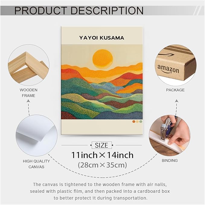 Yayoi Kusama1986 Wall Art Japanese Gallery Exhibition Wall Decor Yayoi Kusama Poster Abstract Landscape Canvas Print for Japanese Home Bedroom Decorations Artwork11x14in Framed