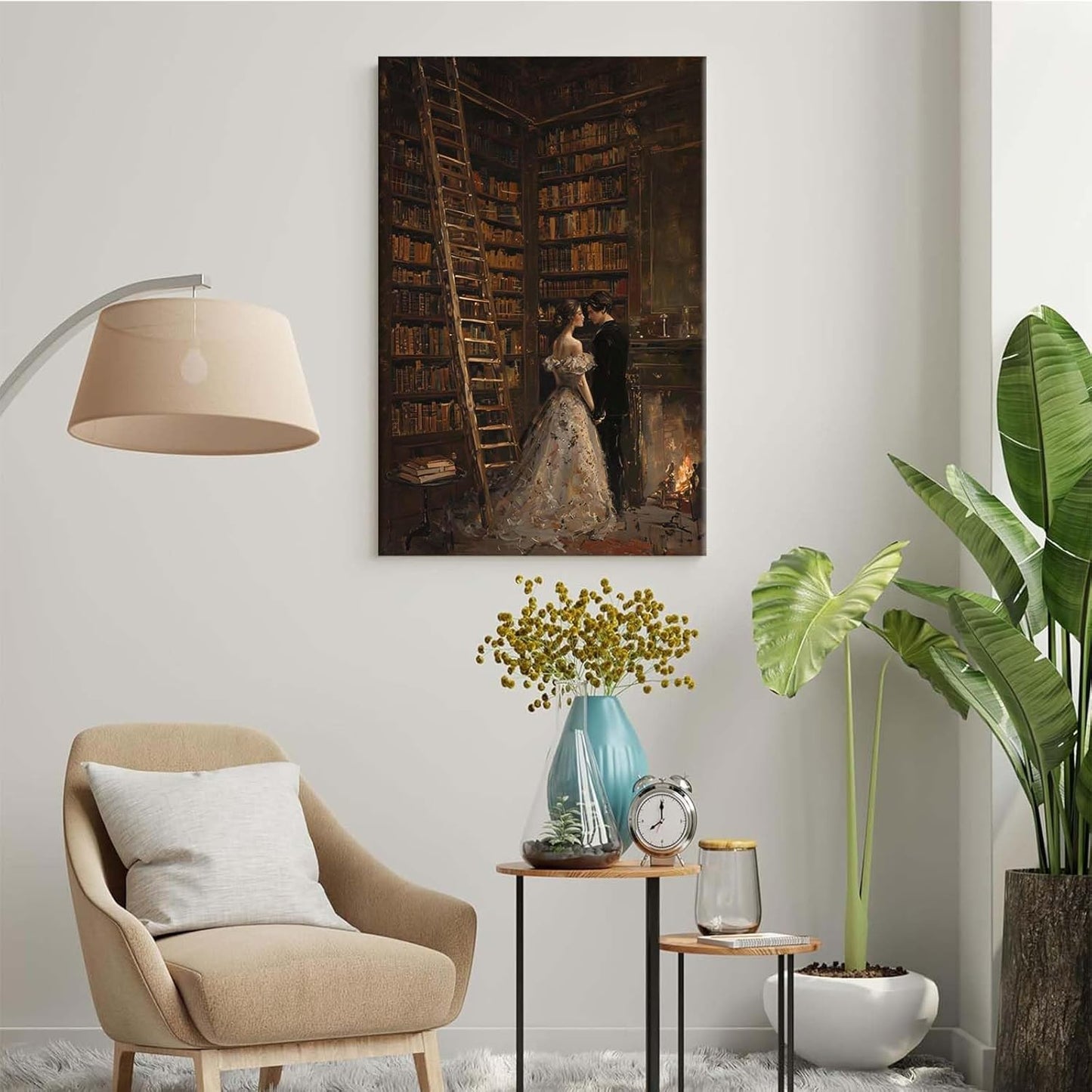 Gothic retro library scene decoration melancholy calm art college style wall aesthetic antique style home decoration suitable for bedroom living room8x12in Wood Framed