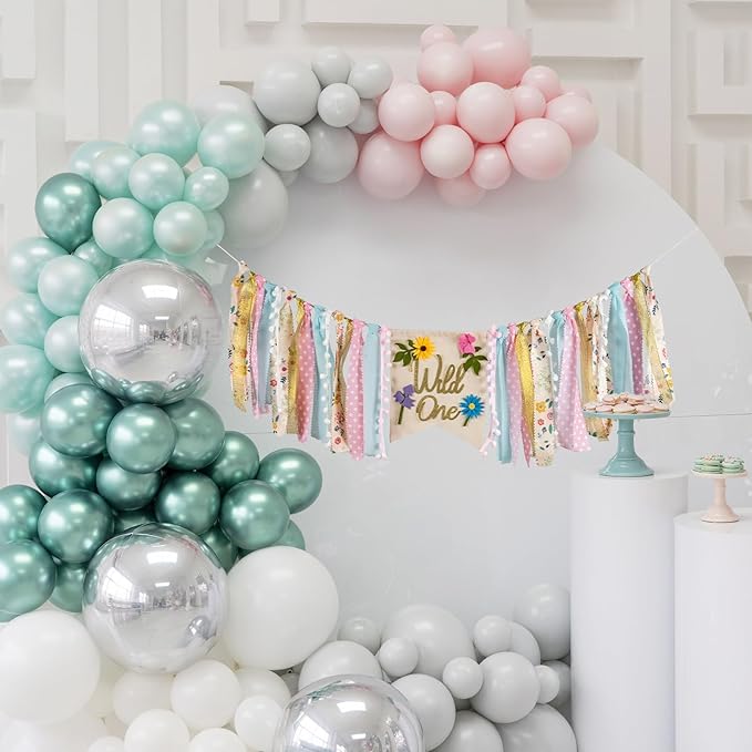 Wildflower High Chair Banner - Floral "Wild One" First Birthday Decor for Girls, Spring Theme Highchair Garland, 1st Birthday Party Decoration, Baby Shower Photo Backdrop