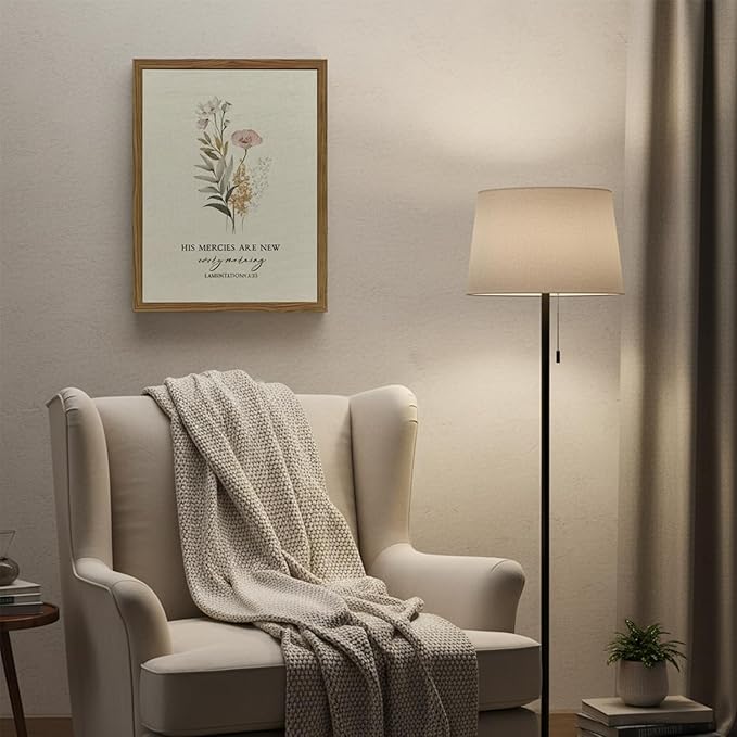 Christian Scripture Canvas Wall Art Bible Inspirational Poster Wall Decor His Mercies Are New Every Morning Pictures Print for Prayer Room Office Living Room Home Decoration 8x10 in Wood Framed