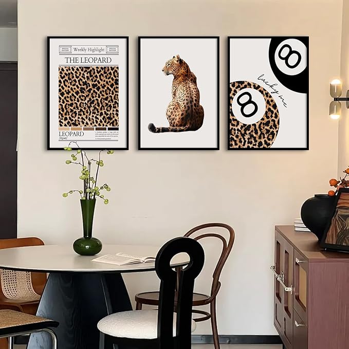 Lhoiplme Trendy Leopard Wall Art Cheetah Print Canvas Wall Decor 8 Ball Poster Preppy Room Aesthetic Pictures Funky Coquette Vintage Prints Y2k Fashion Lucky Posters for Bedroom 12x16x3 Inch Unframed