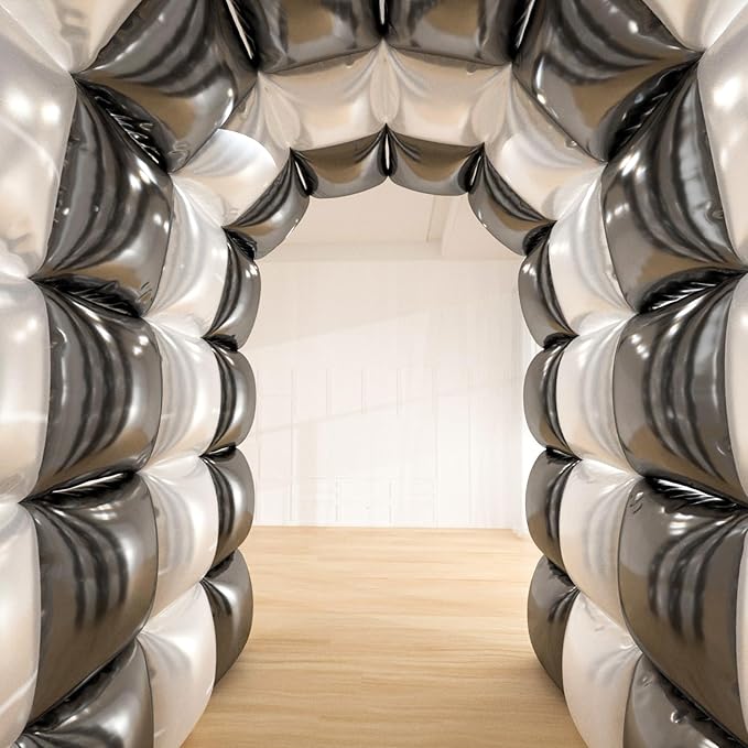 25pcs Black and White Double sided Foil Square Balloon Backdrop Wall with 139pcs White Black Star Balloons Arch Balloon Tunnel for Checkered Racing Car Birthday New Year Party Decoration