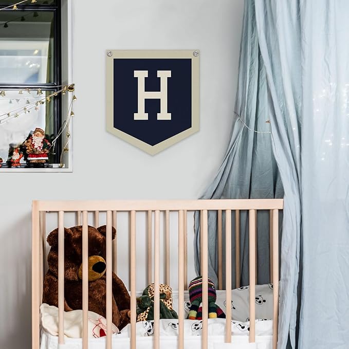 Lacama Toddler Boys Room Decor，Name Pennant Flag Banner, Vintage Baby Boy Nursery Wall Art for Toddler Bedroom Playroom Kidsroom，Baby Boy Christmas Gifts，Initial Monogram H 12x14 in