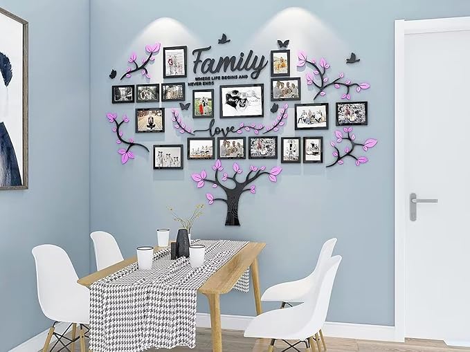 Family Tree Wall Decor - Picture Frames Collage 4x6 5x7 8x10 11x14 3D DIY-Acrylic Photo Frame for Living Room （Purple 57 * 81in）