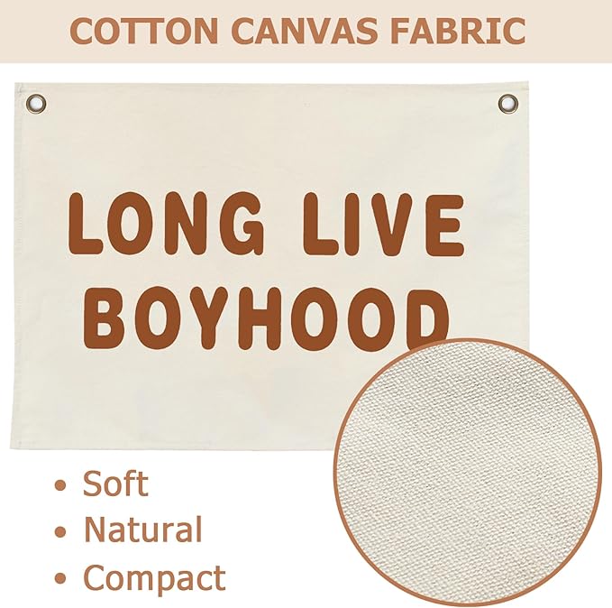 Canvas Banner Hanging Flag Banner for Nursery and Playroom Wall Décor for Kids Trendy Room Décor for Boys and Girls (Boyhood-brown)