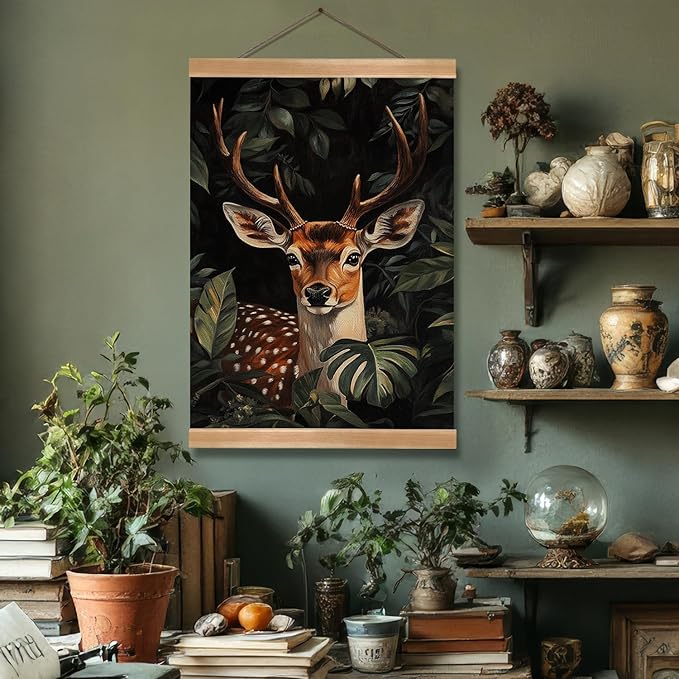 ZTGDA William Morris-Inspired Wall Art Poster, Vintage Deer Hanging Wall Painting Animal Buck Art, Mid-Century& Dark Academia Decor, Gothic Canvas Poster for Office and Home 12x16inch(Deer-01)