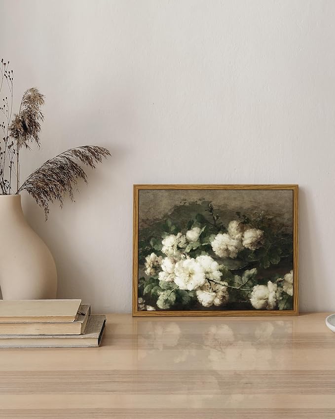 InSimSea Framed Canvas Wall Art Vintage Decor, Vintage Flower Pictures Decor Aesthetic, Small Wall Art, Desk Shelf Decor, Floral Paintings Decor for Bedroom Bedroom Office Decor, 8"x10"