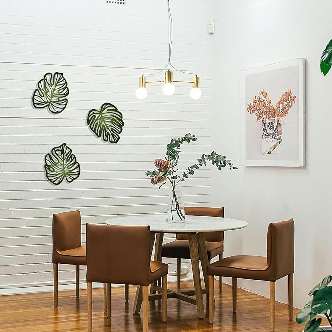 Palm Leaves Wood Wall Decor, 3Pcs Tropical Wall Art Jungle Decor, Wooden Natural Leaves Plant Wall Decor, Vintage Tropical Plant Plaque for Home Living Room Kitchen Bedroom Bathroom & Garden, Green