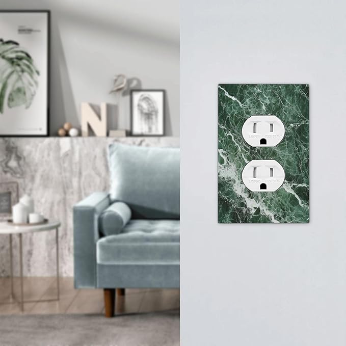 Outlet Covers Forest Marble Dark Green With White Vein 1 Gang Duplex Light Switch Cover Decorative Switch Plates Electrical Receptacle Faceplate Wall Plate For Bathroom Kitchen Decor