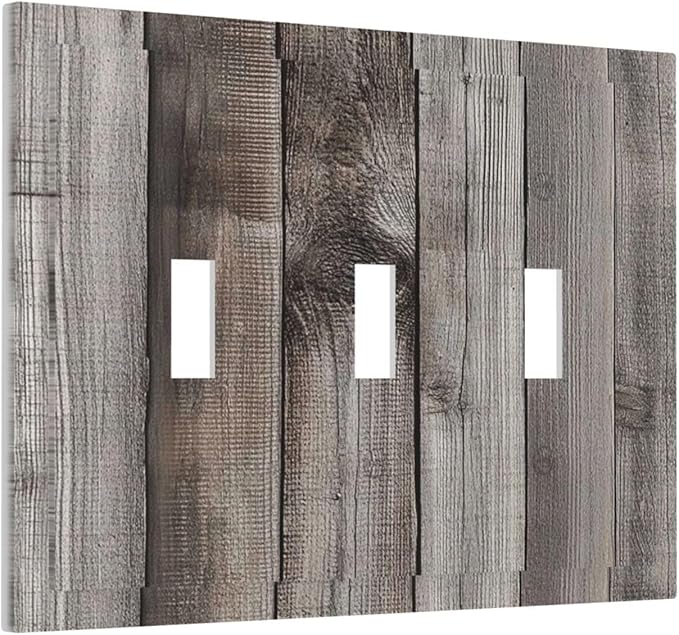 Decorative Switch Plates Vintage Brown Gray Wood Texture 3 Gang Wall Plate Triple Toggle Light Switch Cover Faceplate Electrical Wall Panels For Farmhouse Cabin Decor