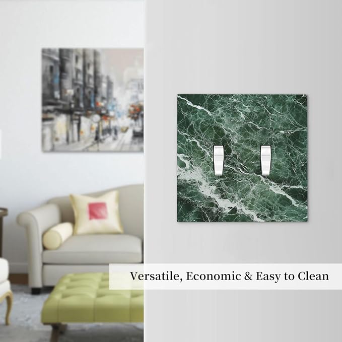Decorative Switch Plates Forest Marble Dark Green With White Vein 2 Gang Double Toggle Outlet Light Switch Cover Wall Plate Electrical Faceplate For Bathroom Kitchen Decor