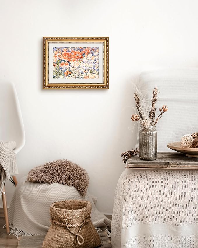 VIYYIEA Gold Framed Impressionist Wildflower Field Floral Canvas Wall Art, Vibrant Meadow Landscape - Elegant Home Decor for Bedroom and Living Room | No Glass Glare-Free Design | 11x14 Inch