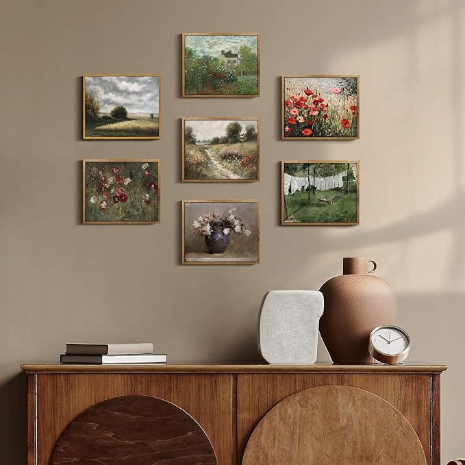 OIQArtOIQ Vintage Landscape Canvas Wall Art Framed Natural Scenery Painting Artwork Prints France Country Wilderness Farmhouse Decor Pictures Kitchen Bedroom Living Room Bathroom