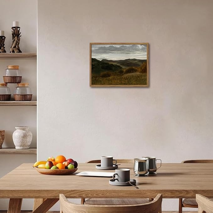 Framed Vintage Landscape Wall Art, Mountain Nature Wall Decor Paintings, Moody Countryside Canvas Prints Pictures Wall Decor for Living Room Bedroom Dining Room Office 12x16 inch