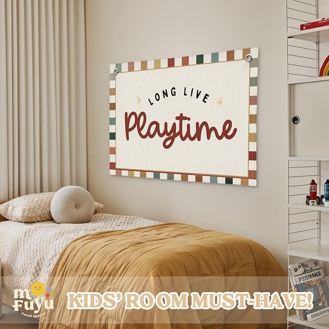 Playroom Wall Decor,Long Live Playtime Linen Canvas Banner,Playroom Decor Kids Room Nursery with Star Pattern Wall Decor for Toddler Boys Toy Room Bedroom,30x20 Inch