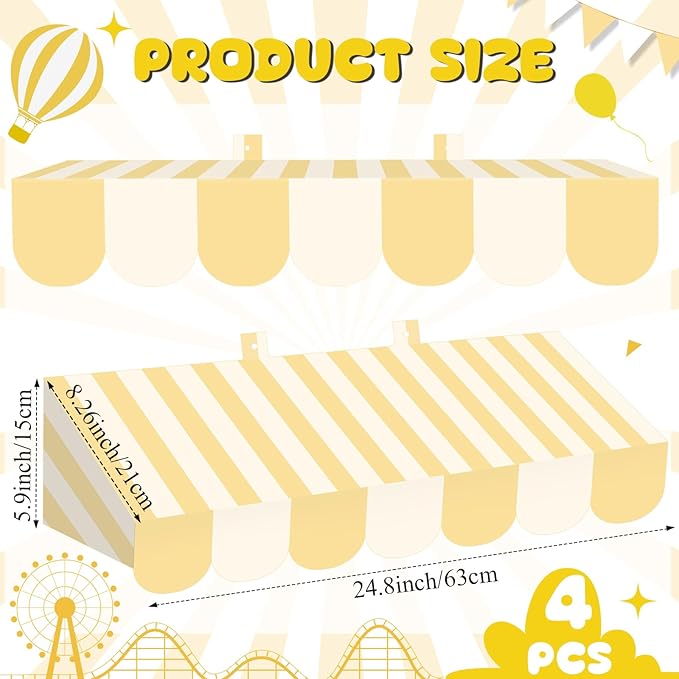 Tallew 4 Pcs 3D Circus Awning Wall Decoration Carnival Awning for Halloween Carnival Theme Party Classroom Decorations(Yellow and Beige)