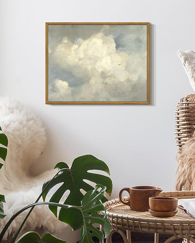 SHENIFY Vintage Landscape Framed Wall Art Sky Cloud Nature Farmhouse Decor Retro Classical Painting for Kitchen Living Room Bedroom Bathroom - 11x14in Natural Framed