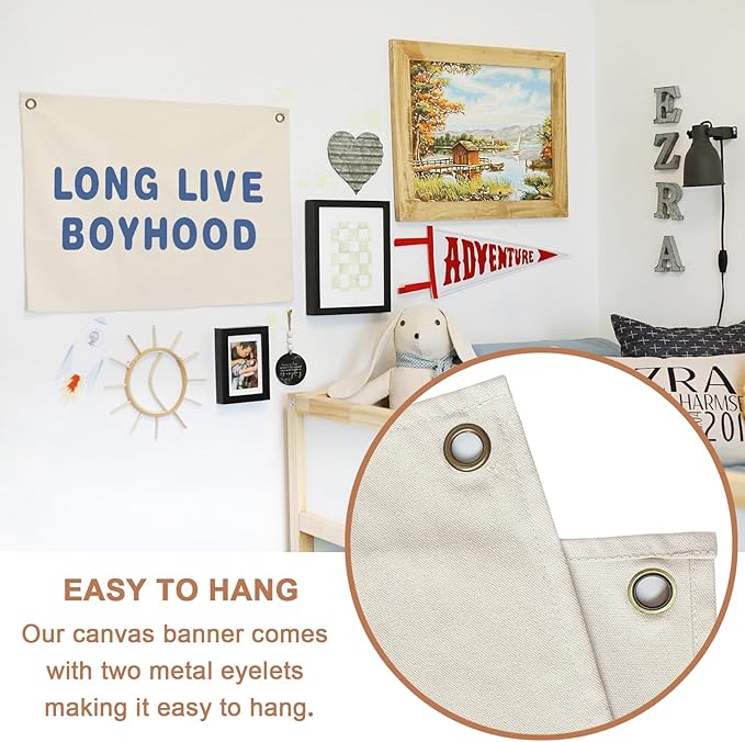 Canvas Banner Hanging Flag Banner for Nursery and Playroom Wall Décor for Kids Trendy Room Décor for Boys and Girls (Boyhood-blue)