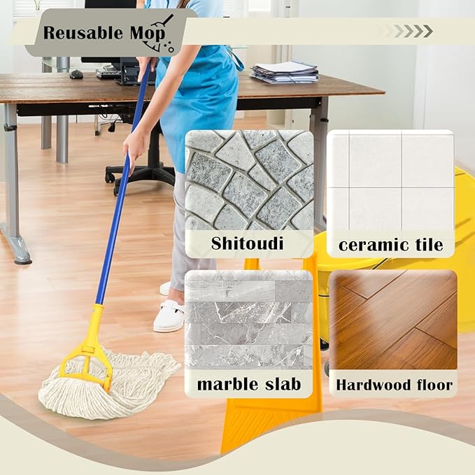 Heavy Duty Wet Industrial Cleaning Mop Head – Mop Head Replacement Perfect Cotton Washable Mop Head Replacement for Commercial & Home Cleaning（White）