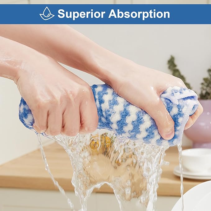 JOYMOOP 108 Packs Microfiber Cleaning Cloths, 10" x 10" Reusable Kitchen Towels, Lint-Free Cleaning Rags, Super Absorbent Cleaning Cloths for Kitchen, Car, and Household Cleaning, Blue