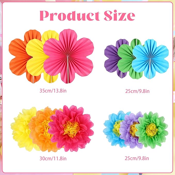 BestoFun 12PCS Tissue Paper Flower Fans for Mexican Party Decorations – Colorful Fiesta Decor for Cinco de Mayo, Birthday, Wedding, Baby Shower, Holiday Parties
