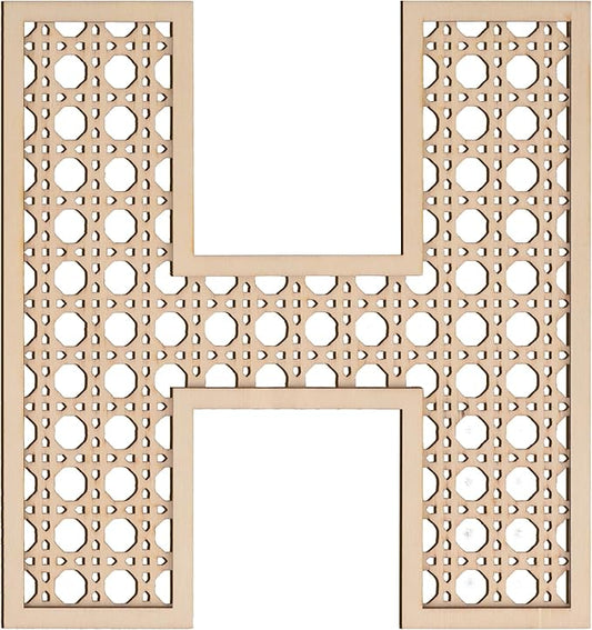 Large Boho Wooden Rattan Letters 12 inch for Nursery Decor Wood Letter H Wall Decors for Baby Girl Boy Bedroom Home Rustic Name Sign Birthday Wedding Decorative Letters