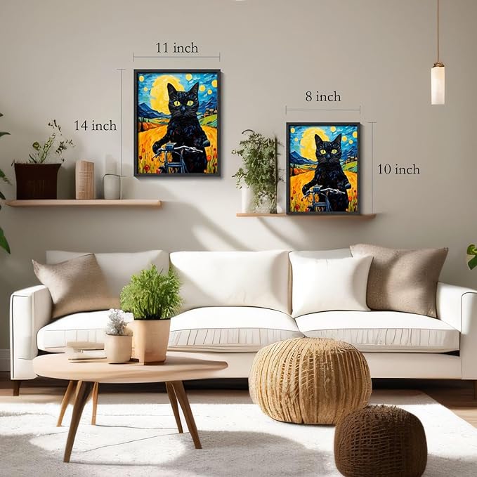 Hamduker Van Gogh Wall Art Cat Poster Starry Night Funny Bathroom Vintage Wall Art Posters for Room Kids Bedroom Living Room Home Aesthetic (Size: 11'' x 14''x1pcs)