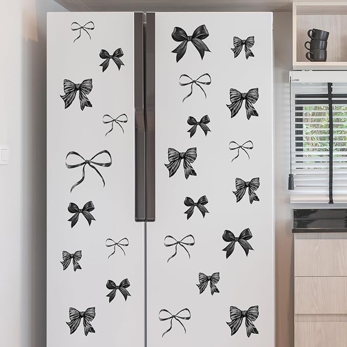 Whaline 12 Sheets Black Bow Wall Stickers Watercolor Bowknot Wall Decals Room Mural Stickers for Coquette Wedding Birthday Party Home Nursery Decor, 7.9 x 11.8 Inch