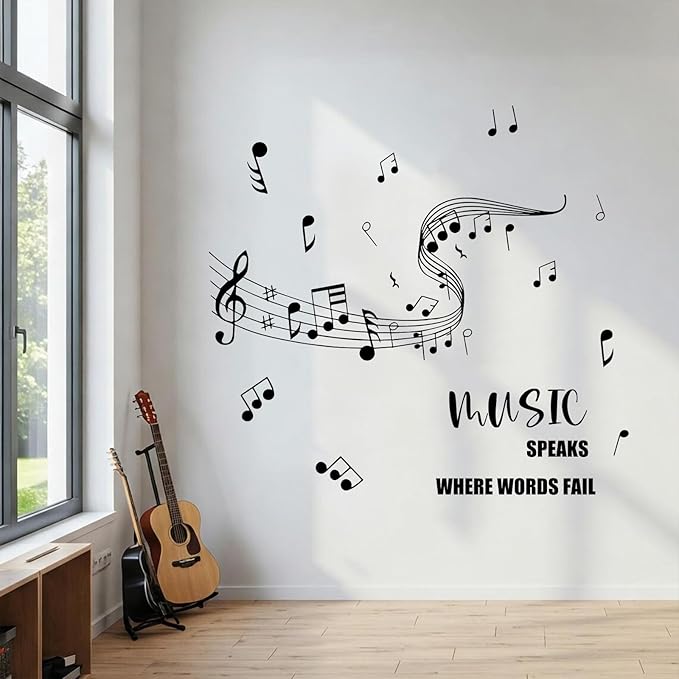 Inspirational Music Quote Wall Sticker, Elegant Music Note Wall Decal for Bedroom, Living Room or Studio Decor