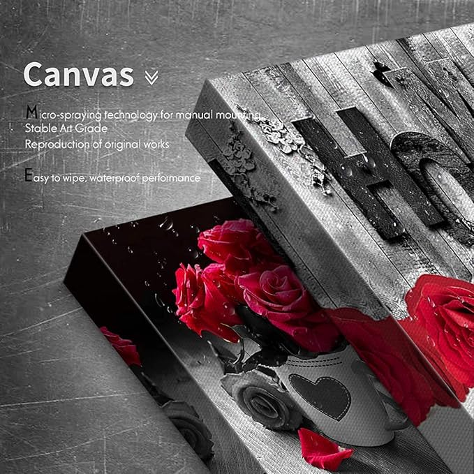 Red Rose Posters for Living Room Red and Black Wall Art Flower Painting Bedroom Wall Decor Romantic Floral Canvas Painting Bathroom Pictures Modern Kitchen Accessories Home Decoration 20x20" 4 Pcs/Set