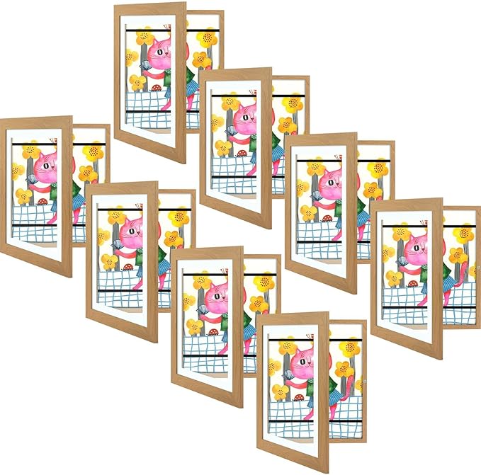 Golden State Art, 10x12.5 Kids Art Frames, Front-Opening Picture Frame Great for Kids Drawings, Artworks, Children Art Projects, Schoolwork, Home or Office (Brown, Set of 8)