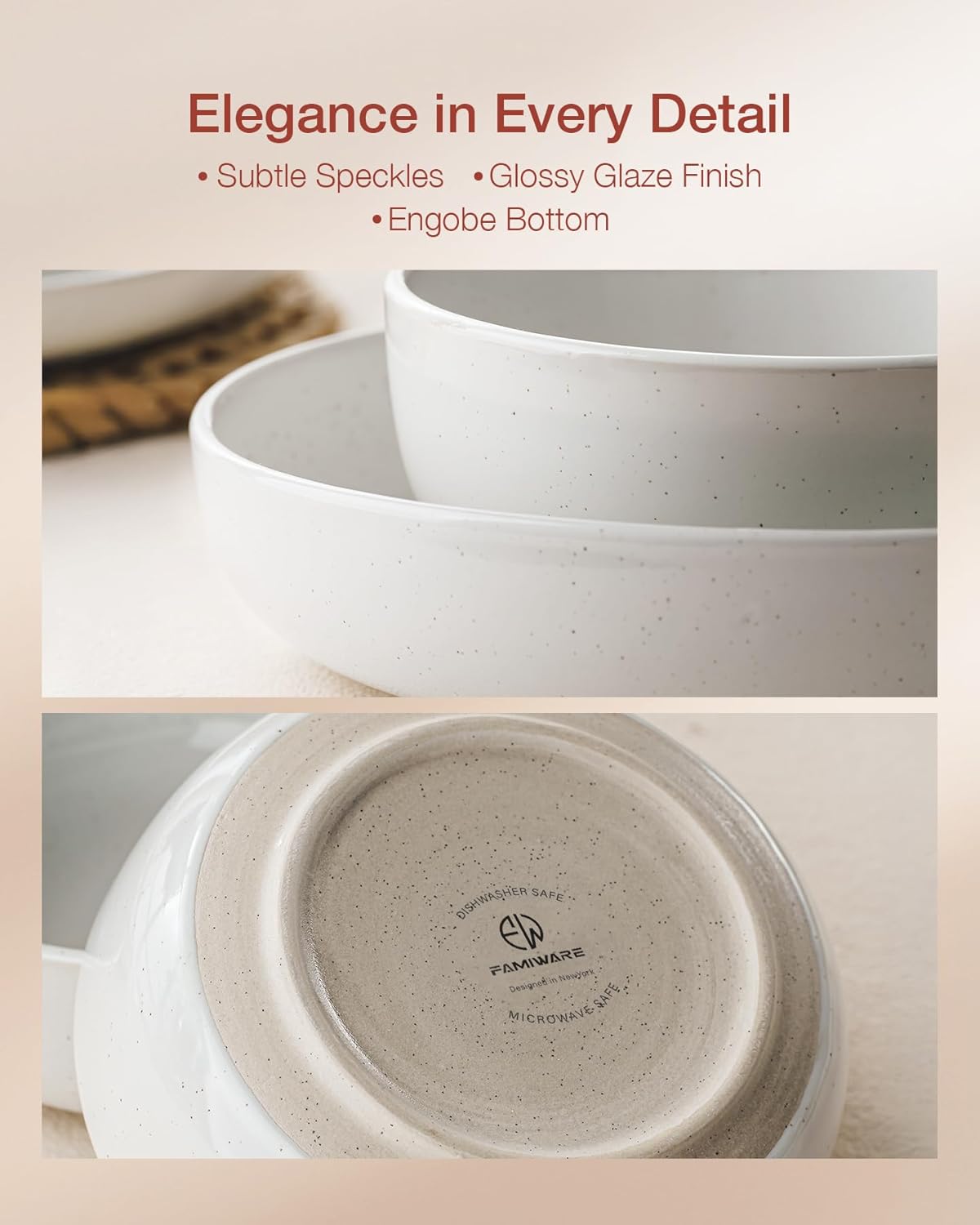 Famiware Milkyway Plates and Bowls Set, 12 Pieces Dinnerware Sets, Dishes Set for 4, White