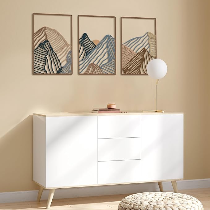 Peryiter 3 Pcs Metal Wall Art Decor Landscape Mountain Wall Hanging Decor for Living Room Abstract Minimalist Modern Mountain Line Pictures Bathroom Office Home Gifts Indoor(Vibrant Colors)