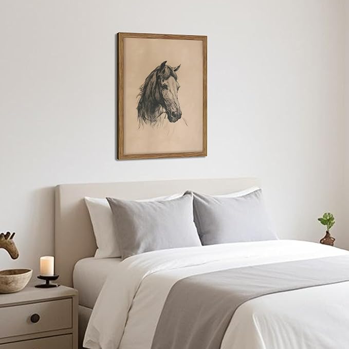 Framed Horse Wall Art, Vintage Horse Head Sketch Canvas Print, Farmhouse Animal Wall Decor, Classic Country Pictures Artwork for Living Room Bedroom Home Decor – 8x10 inch