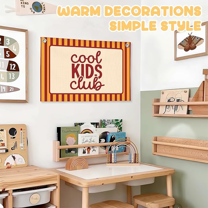 Boys Room Decor,Cool Kids Club Linen Canvas Banner, Orange Striped Wall Hanging,Playroom Decor Wall Flag Banner for Kids Room Nursery Toddler Boy Bedroom Classroom,Baby Shower Gifts 30x20 Inch