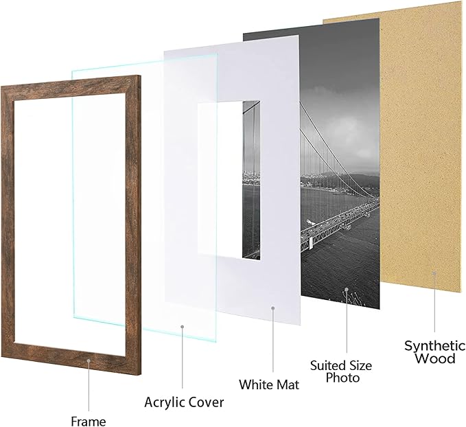 eletecpro 12x12 Picture Frames Set of 9 with Mat for 8x8 Photos or without Mat for 12x12, Square Gallery Wall Decor Collage for Picture Display, Weathering Brown Frame Set for Wall Hanging