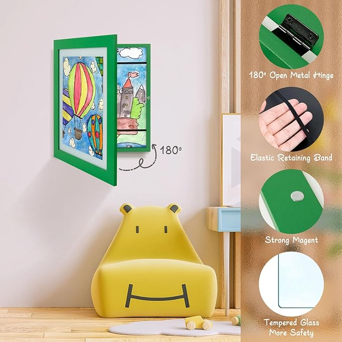 Golden State Art, 10x12.5 Kids Art Frames, Front-Opening Picture Frame Great for Kids Drawings, Artworks, Children Art Projects, Schoolwork, Home or Office (Green, Set of 2)